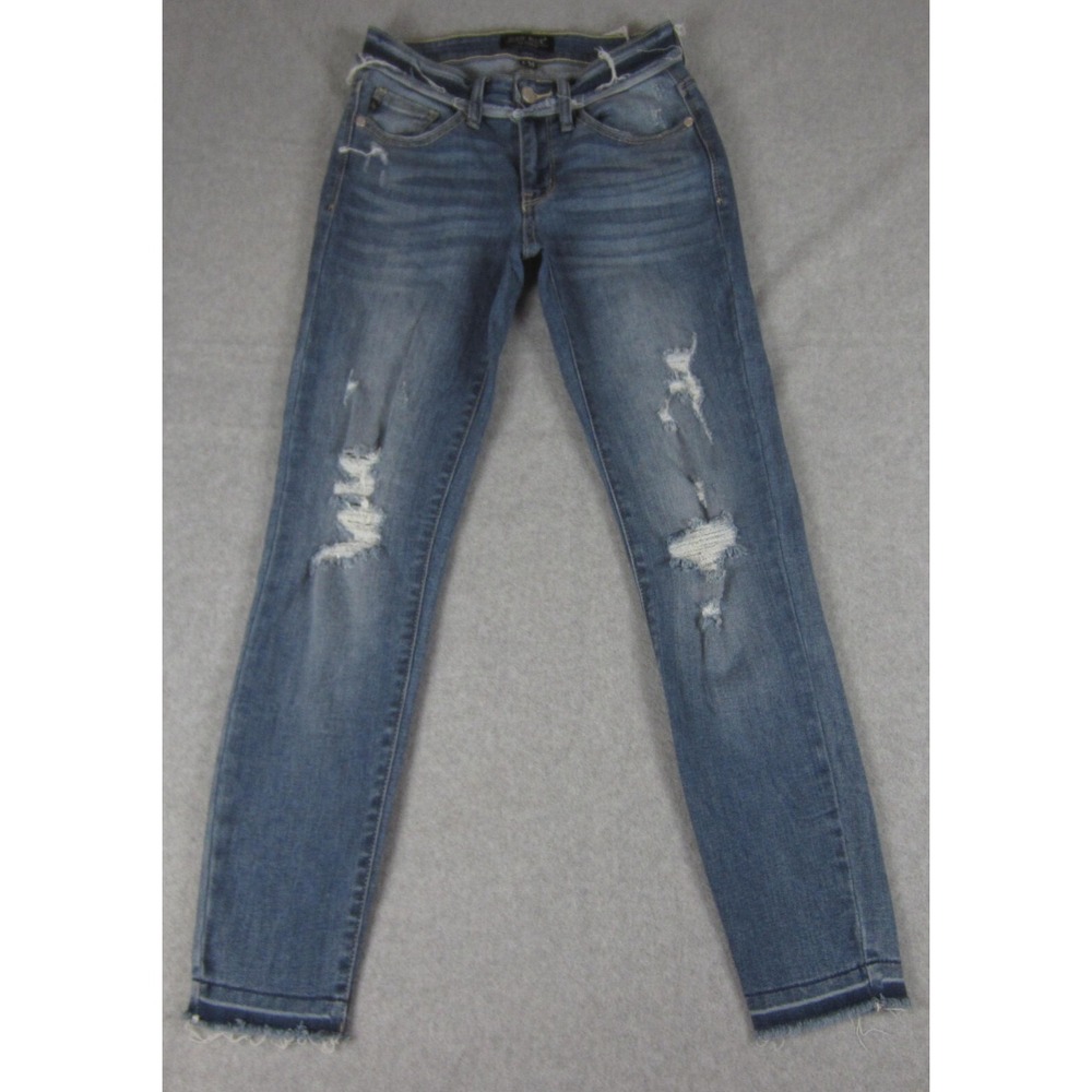 Judy Blue Jeans Womens‎ 1/25 Skinny Distressed Raw Hem Mid Rise Stretch Denim